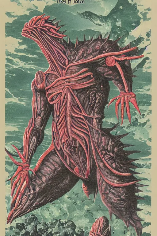 Image similar to biology textbook page, kaiju, 1990s, vintage, anatomy