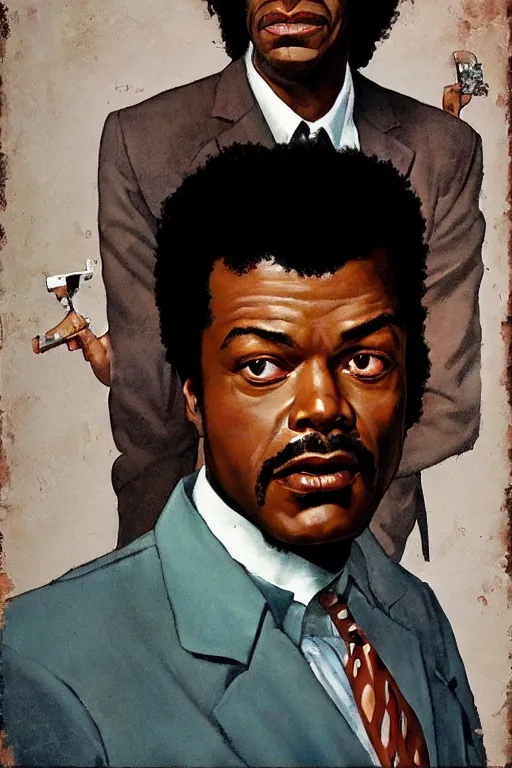 Prompt: Jules Winnfield from Pulp Fiction painted by Norman Rockwell