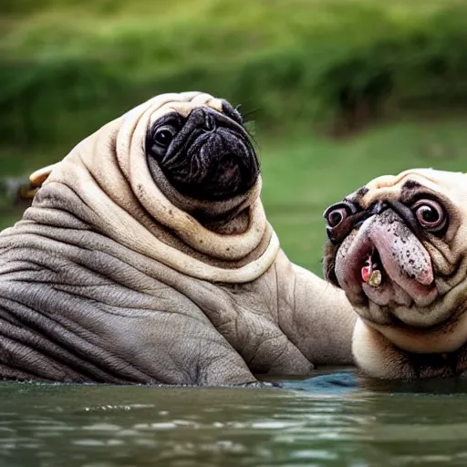 Image similar to a Walrus-Pug Hybrid, A Walrus that looks like a pug, huge tusks, afternoon hangout, good times photograph, candid