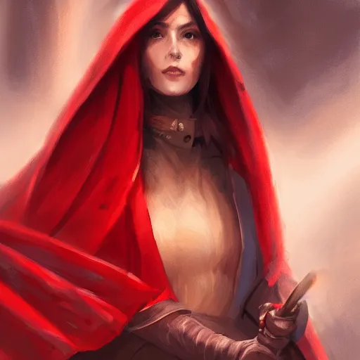 Prompt: a beautiful woman wearing a red cloak and holding a staff. the upper body is a woman. the lower body is a giant snake, highly detailed, digital painting, artstation, concept art, movie still, smooth, sharp focus uhd 8 k