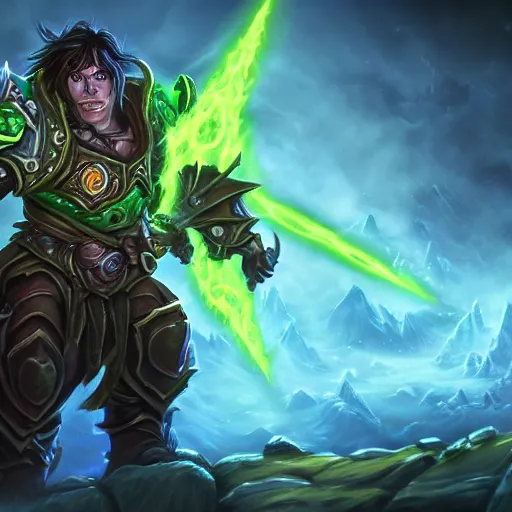 Image similar to varian wrynn possessed by guldan, fel infusion, worlf of warcraft, dmitry prozorov style, artstation, extremely detailed, 8 k, high quality, beatufil painting