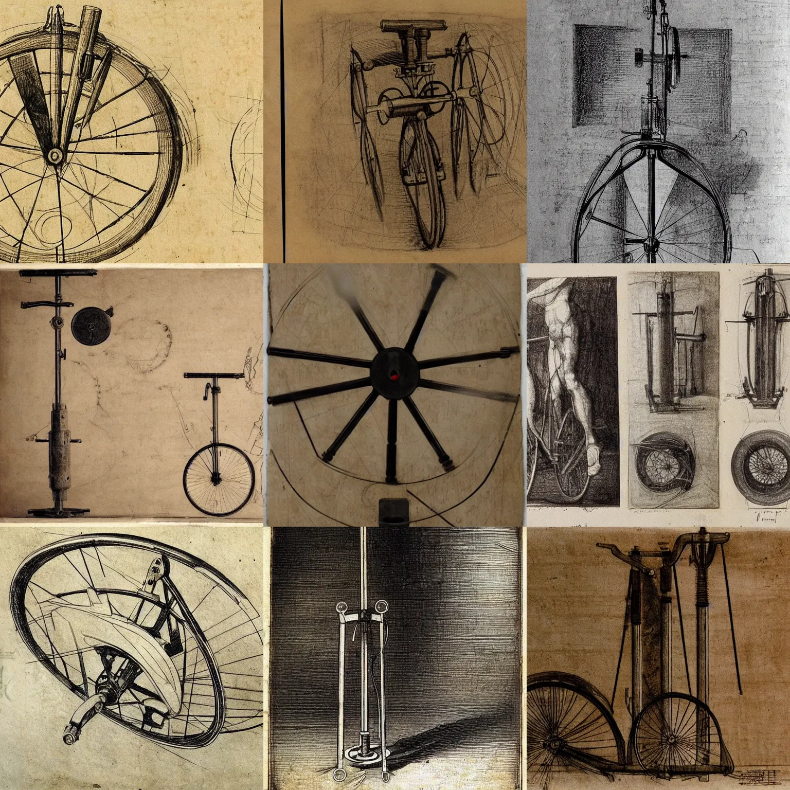 Prompt: davinci's sketches for a bicycle pump