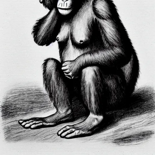 Image similar to Darwin drawn like an ape