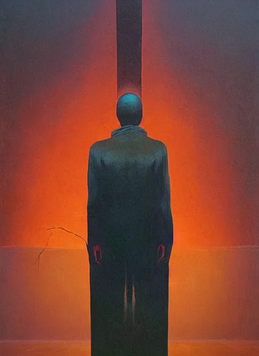 Prompt: A painting in a style of Beksinski featuring Elon Musk. Very detailed, symmetry