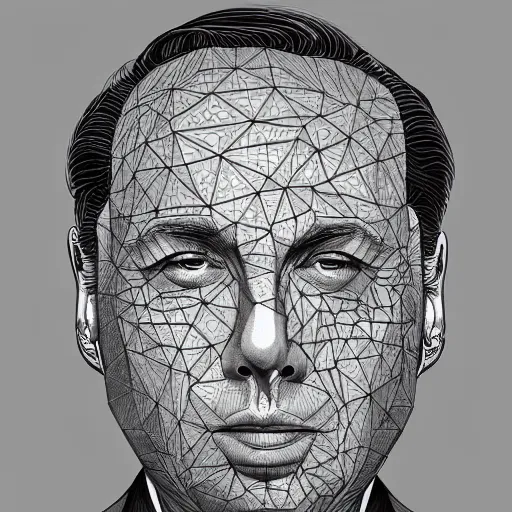 Image similar to Geometrically surreal Silvio Berlusconi extremely high detail, photorealistic, intricate line drawings, dotart, album art in the style of James Jean