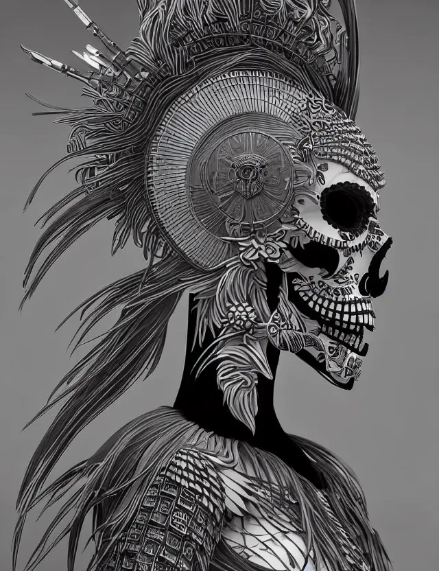 Image similar to 3 d goddess close - up profile simple portrait punk skull with mohawk with ram skull. beautiful intricately detailed japanese crow kitsune mask and clasical japanese kimono. betta fish, jellyfish phoenix, bio luminescent, plasma, ice, water, wind, creature, artwork by tooth wu and wlop and beeple and greg rutkowski