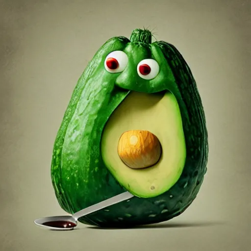 Prompt: mr. cucumber murdering mr. avocado with a spoon, pixar, cgsociety, studio ghibli