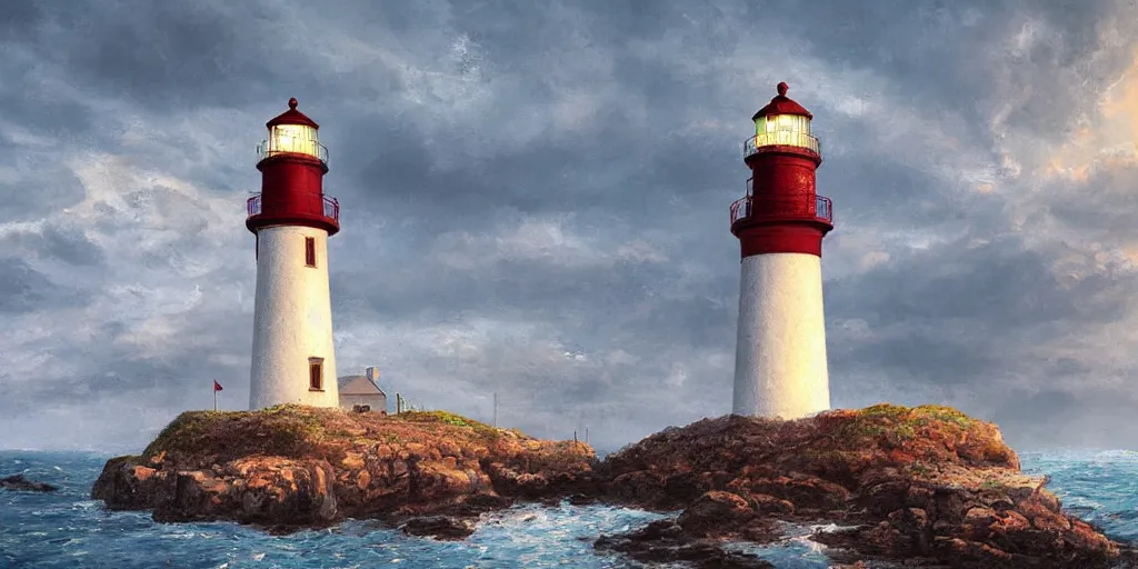 Prompt: Portrait of a lighthouse on an island by the sea, highly detailed, cinematic lighting, digital art, painting by aivasovsky