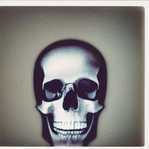 Prompt: old polaroid of a deformed vhs footage of a skull