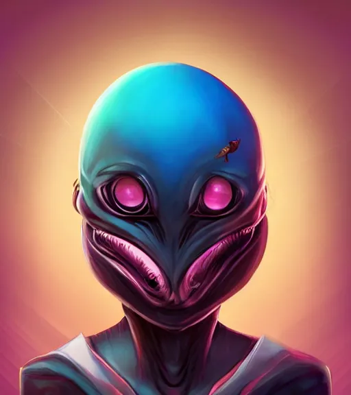 Image similar to character portrait art, ant!! ( animal ) alien, trending in artstation, purple color lighting