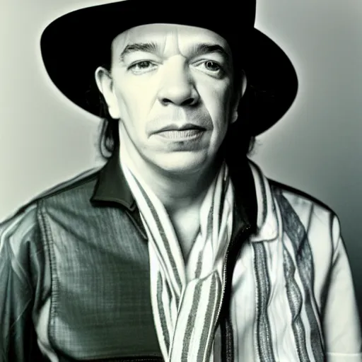 Image similar to Stevie Ray Vaughan, aged 68, studio portrait photo, studio lighting, 8k uhd lightroom, photo by annie leibovitz