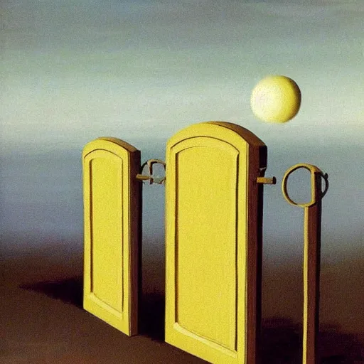 Image similar to gate made out of wax, melting under sun. concept art. rene magritte. h. r. ginger