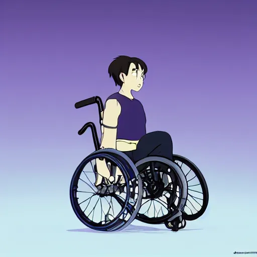 Image similar to a wholesome animation key shot of a handsome a wheelchair guy fitness posing, studio ghibli, pixar and disney animation, sharp, dramatic lighting