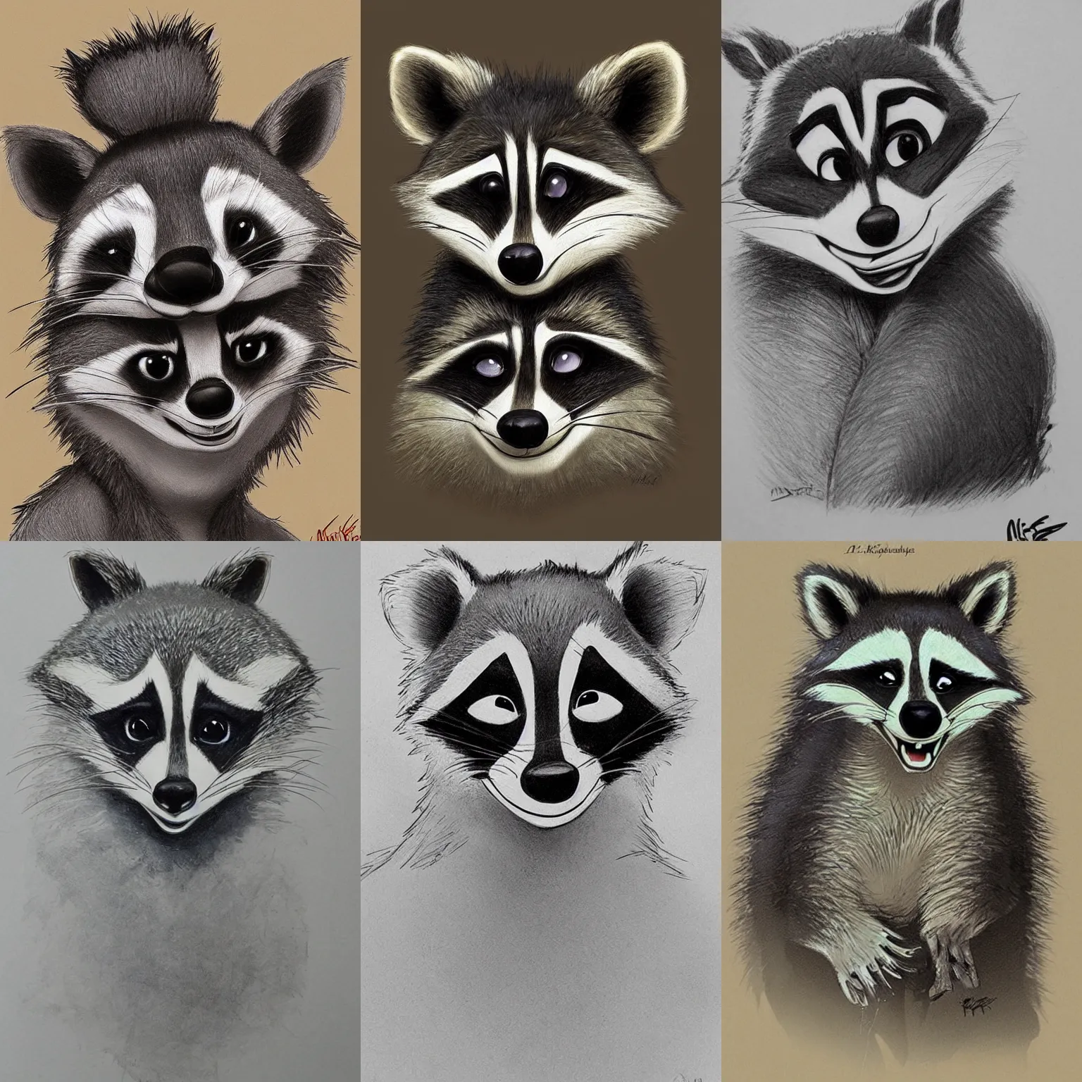 Prompt: a Disney styled raccoon character portrait, highly detailed, by Milt Kahl