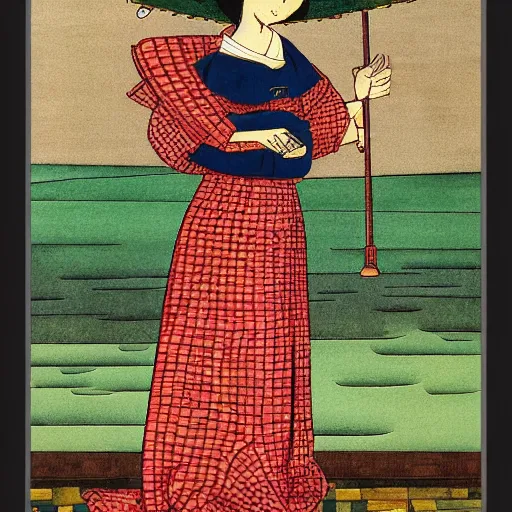 Image similar to interesting maximalist elaborate full body portrait of a beautiful medieval girl, in the style of kawase hasui and paul klee HD 8x no frame