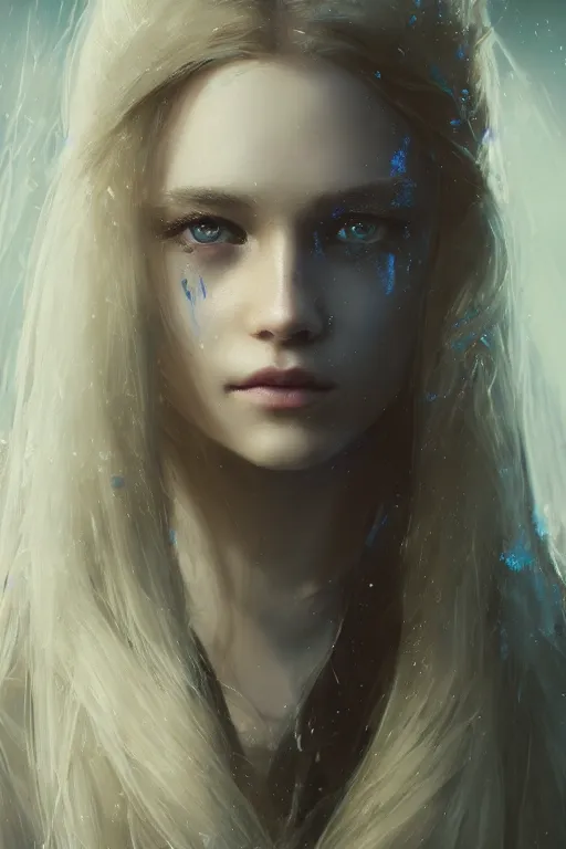 Prompt: a fancy portrait of a beautiful young teenage girl with long white hair and blue eyes by greg rutkowski, sung choi, mitchell mohrhauser, maciej kuciara, johnson ting, maxim verehin, peter konig, bloodborne, 8 k photorealistic, cinematic lighting, hd, high details, dramatic, dark atmosphere, trending on artstation