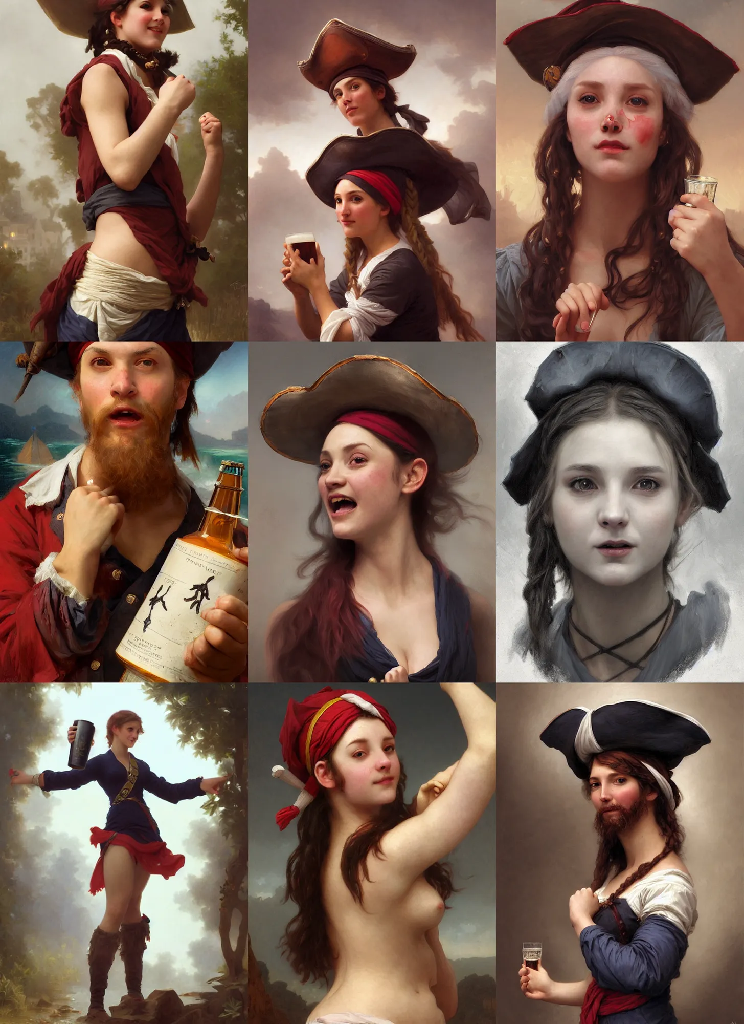 Prompt: portrait of a pirate cheering beer, illustration by mandy jurgens and william adolphe bouguereau, artgerm, 4 k, digital art, surreal, highly detailed, artstation, digital painting, concept art, smooth, sharp focus, illustration by mandy jurgens and william adolphe bouguereau