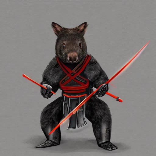 Image similar to wombat in cybernetic ninja gear wielding a samurai sword, realize digital art, 4 k