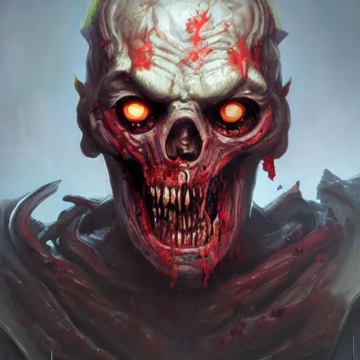 Image similar to zombie from doom eternal, front view, painted by stanley lau, painted by greg rutkowski, painted by stanley, artgerm, masterpiece, digital art, trending on arts