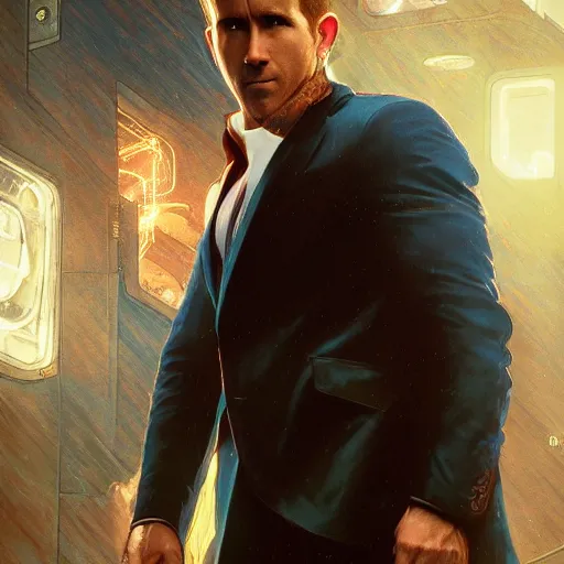 Image similar to ryan reynolds as a black and blue suit spider - man, cinematic, volumetric lighting, f 8 aperture, cinematic eastman 5 3 8 4 film, photorealistic by greg rutkowski, by stanley artgerm, by alphonse mucha