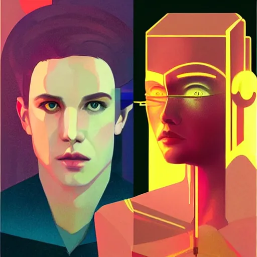 Prompt: portrait handsome androgynous sci - fi girl, blade runner 2 0 4 9, futuristic metropolis, digital art, pop art by hsiao - ron cheng and george tooker