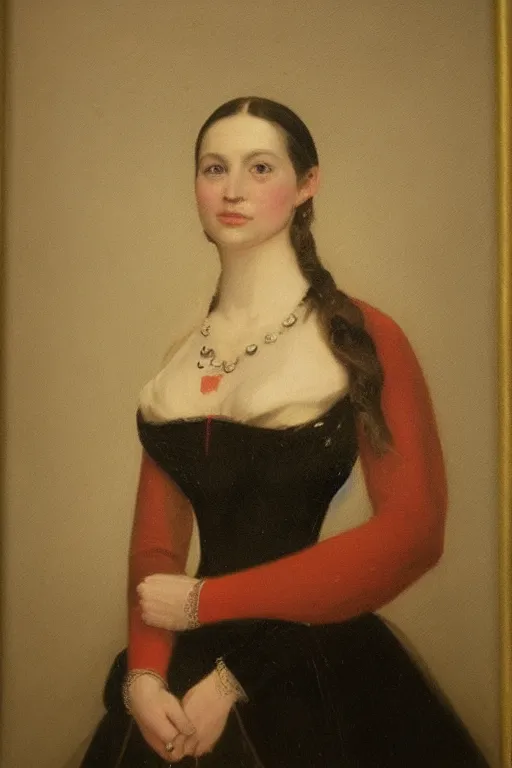 Image similar to a portrait of elsa jean in an 1 8 5 5 painting by elisabeth jerichau - baumann. painting, oil on canvas