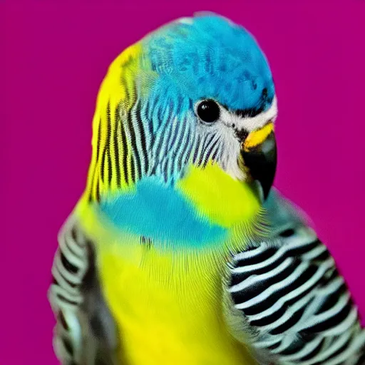 Prompt: a portrait of a budgie and bumblebee hybrid, hd