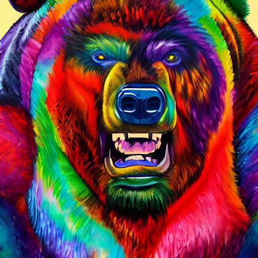 Image similar to a head and shoulder portrait of bear beast-man painted in the colorful and expressive style of Kotwdq, trending on Artstation 8k photorealistic