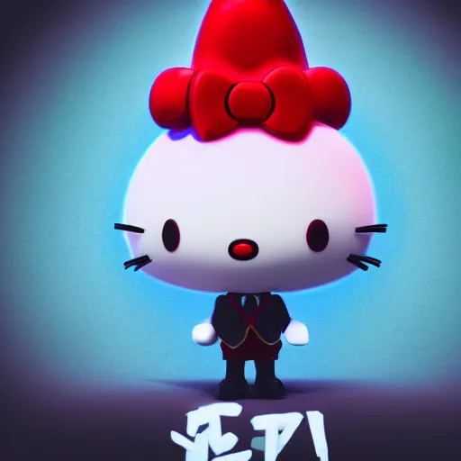 Prompt: evil demon hello kitty devil, 3d render, sanrio, parody, red, devil horns, my melody, behance, HD render, unity, cinematic Trending on artstation.