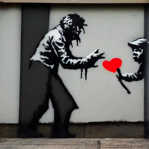 Image similar to A photograph of a Banksy painting