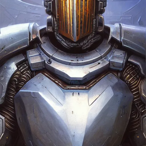 Image similar to the doomslayer with broken armor as a realistic scifi cyberpunk knight, closeup portrait art by donato giancola and greg rutkowski, vintage retro scifi, realistic face, digital art, trending on artstation, symmetry!!