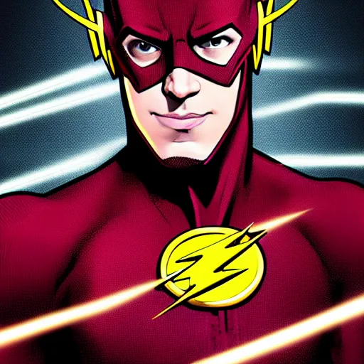 Image similar to portrait of the flash, dc comics, geoff johns, 4k, artstation, mark waid, wally west, highly detailed, professional comicbook artwork,