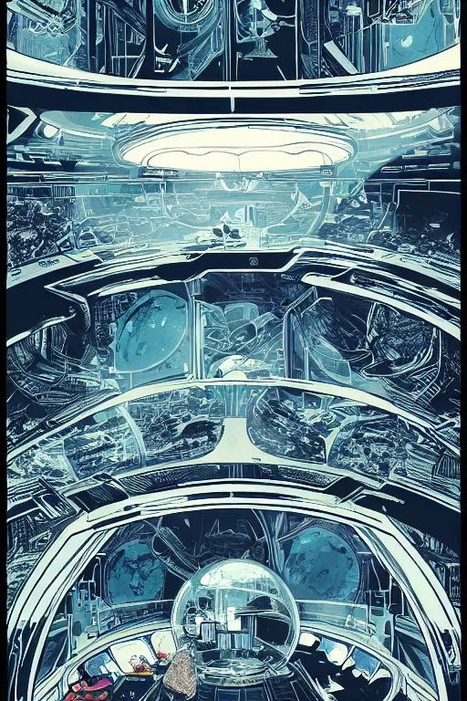 Prompt: Inside a room alien spaceship with large window that provide a scenic view of a huge planet can be seen in the background, Highly detailed labeled, poster, aesthetic, haeccety by Feng Zhu and Loish and Laurie Greasley