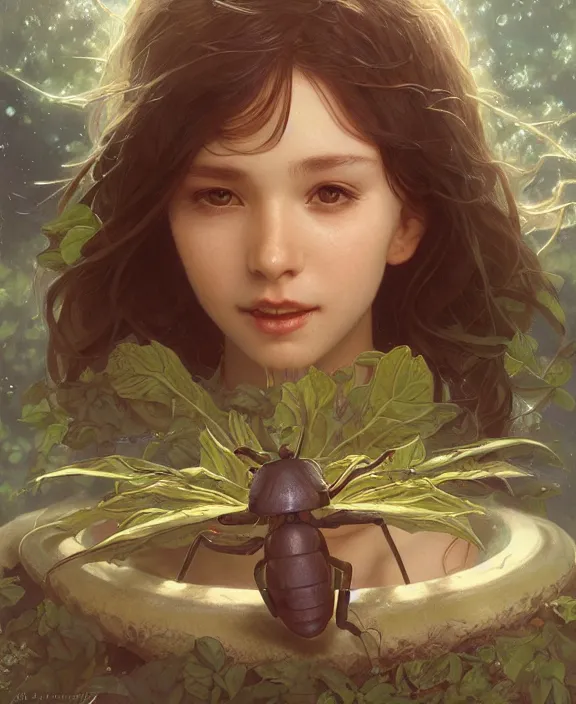 Image similar to simplicity, portrait of a adorable childlike insect alien, milky way environment, ultra realistic, concept art, intricate details, cheerful, highly detailed, photorealistic, octane render, 8 k, unreal engine. art by artgerm and greg rutkowski and alphonse mucha