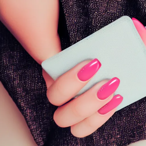 Image similar to photo of hand with simple manicure holding wallet,