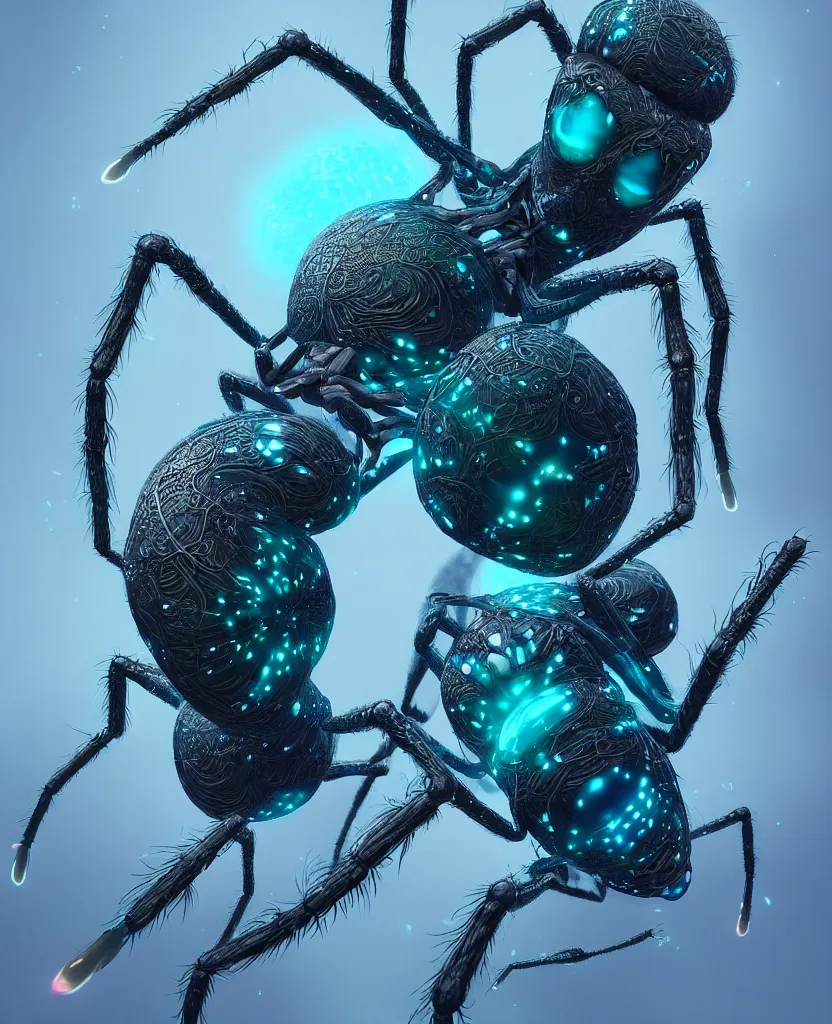 Image similar to goddess portrait of a giant spider queen, bioluminiscent, intricate artwork by Tooth Wu and wlop and beeple. octane render, trending on artstation, greg rutkowski very coherent symmetrical artwork. cinematic, hyper realism, high detail, octane render, 8k