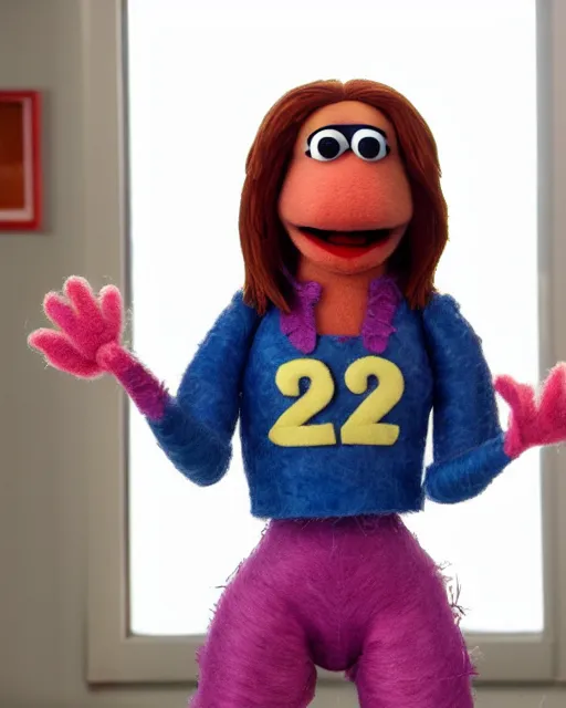 Image similar to erin hannon as a muppet. highly detailed felt. hyper real photo. 4 k.