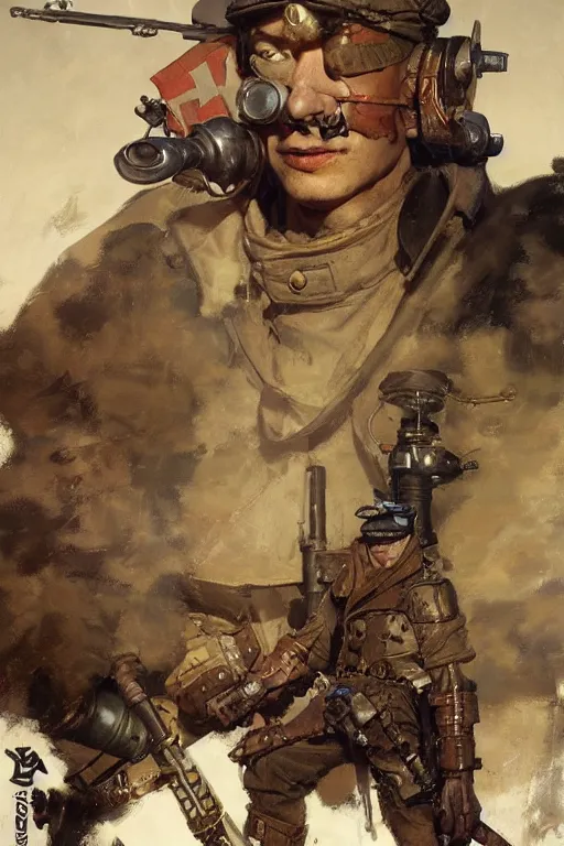 Prompt: dieselpunk military character concept art, painted by ruan jia, raymond swanland, lawrence alma tadema, zdzislaw beksinski, norman rockwell, jack kirby, tom lovell, alex malveda, greg staples