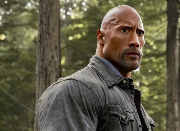 Prompt: film still of dwayne the rock johnson as rick grimes wearing a hat in the new walking dead tv series, 4 k