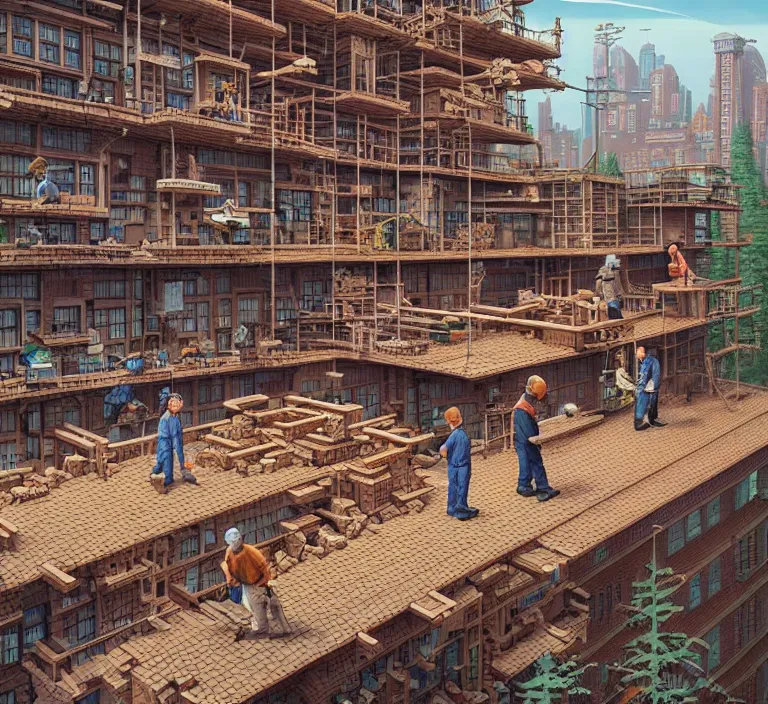 Prompt: hyperrealism photography hyperrealism concept art of highly detailed beavers builders that building highly detailed futuristic city with bricks by wes anderson and hasui kawase and scott listfield sci - fi style hyperrealism