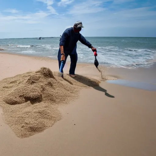 Prompt: bolsonaro vaccuum cleaning sand from the beach