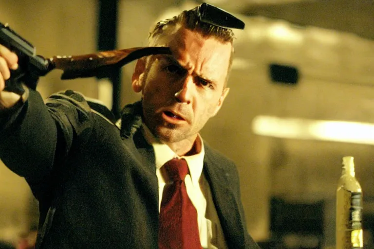 Prompt: film still of James McCaffrey!!! 2004 as Max Payne in the Max Payne movie, 4k