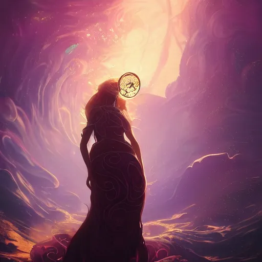 Image similar to goddess of coffee wearing a swirling dress surrounded by coffee beans and steam, matte fantasy painting volumetric lighting by Ross Tran and Jason Felix and Alena Aenami and Greg Rutkowski and Ching Yeh and Anato Finnstark, bokeh backdrop