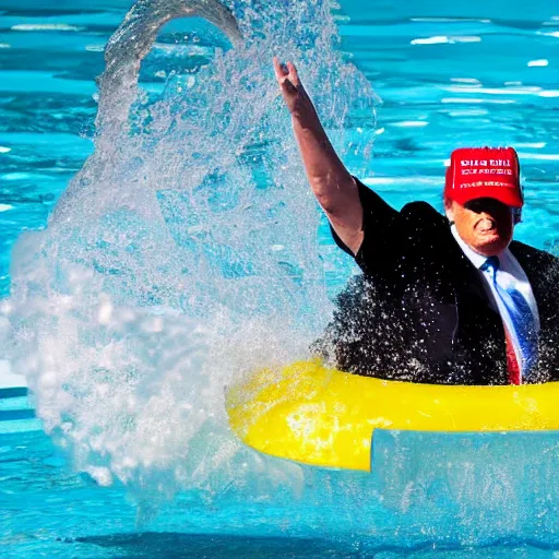 Image similar to donald trump swimming with water wings