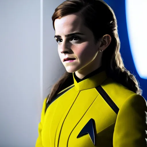 Image similar to Emma Watson in Star Trek, XF IQ4, f/1.4, ISO 200, 1/160s, 8K, RAW, symmetrical balance, in-frame