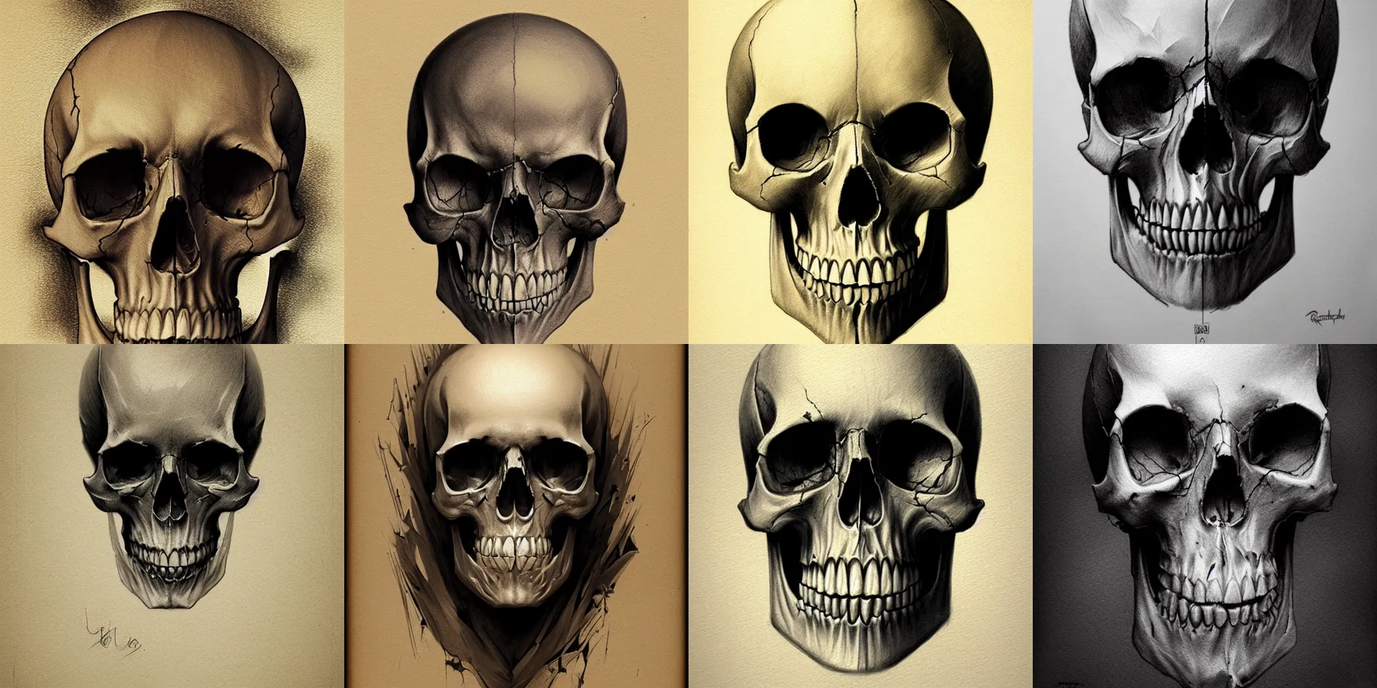 Prompt: skull, pencil sketch, realistic shaded, fine details, realistic shaded lighting poster by greg rutkowski