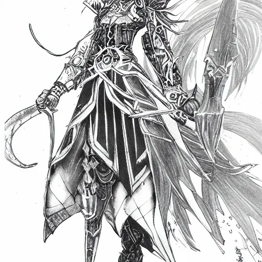 Image similar to a mage from final fantasy 14 drawn by Yoshitaka Amano, amazing linework