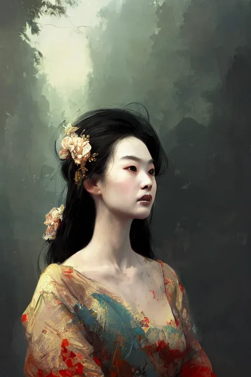 Image similar to princess portrait painted bu huang guang jiang, hgj art, oil painting, sunlit, paint texture, digital painting, highly detailed, artstation, sharp focus, illustration, concept art, ruan jia, charlie bowater, tom bagshaw, norman rockwell