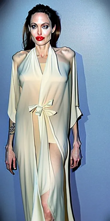 Image similar to Angelina Jolie in transparent clothes. long shot