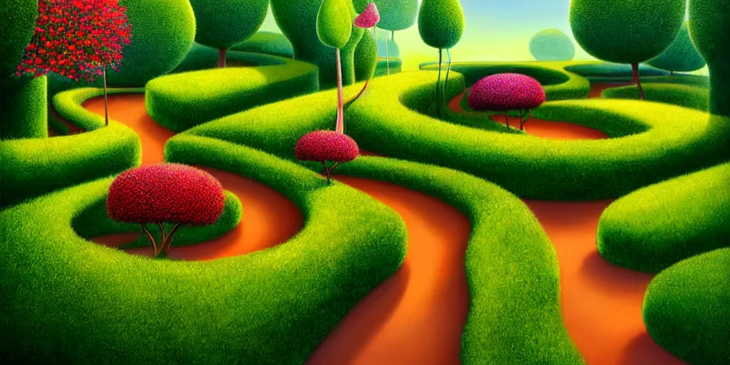 Image similar to Beautiful artwork garden of the future, hedges, Topiary plants, Nice colour scheme, warm colour. Beautiful artistic digital artwork by artist Lurid. (2022), Gediminas Pranckevicius